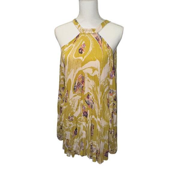 Free People Drift Away Tunic Mini Dress Gold Cold Shoulder Flowy MED NWT - Picture 5 of 12